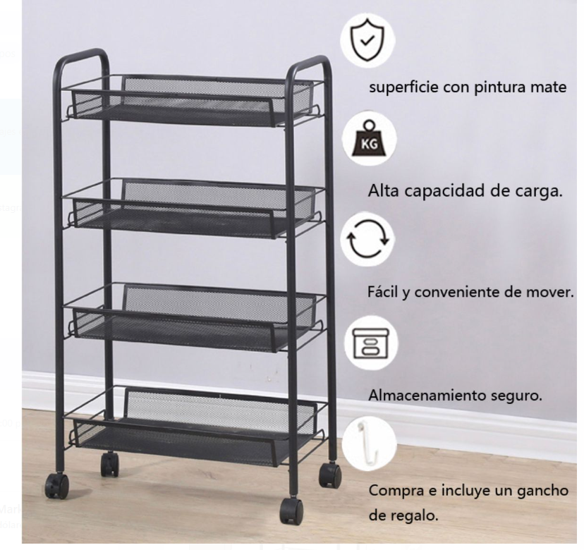 Estantería de Metal Multifuncional con Ruedas – Diseño Moderno y Compacto